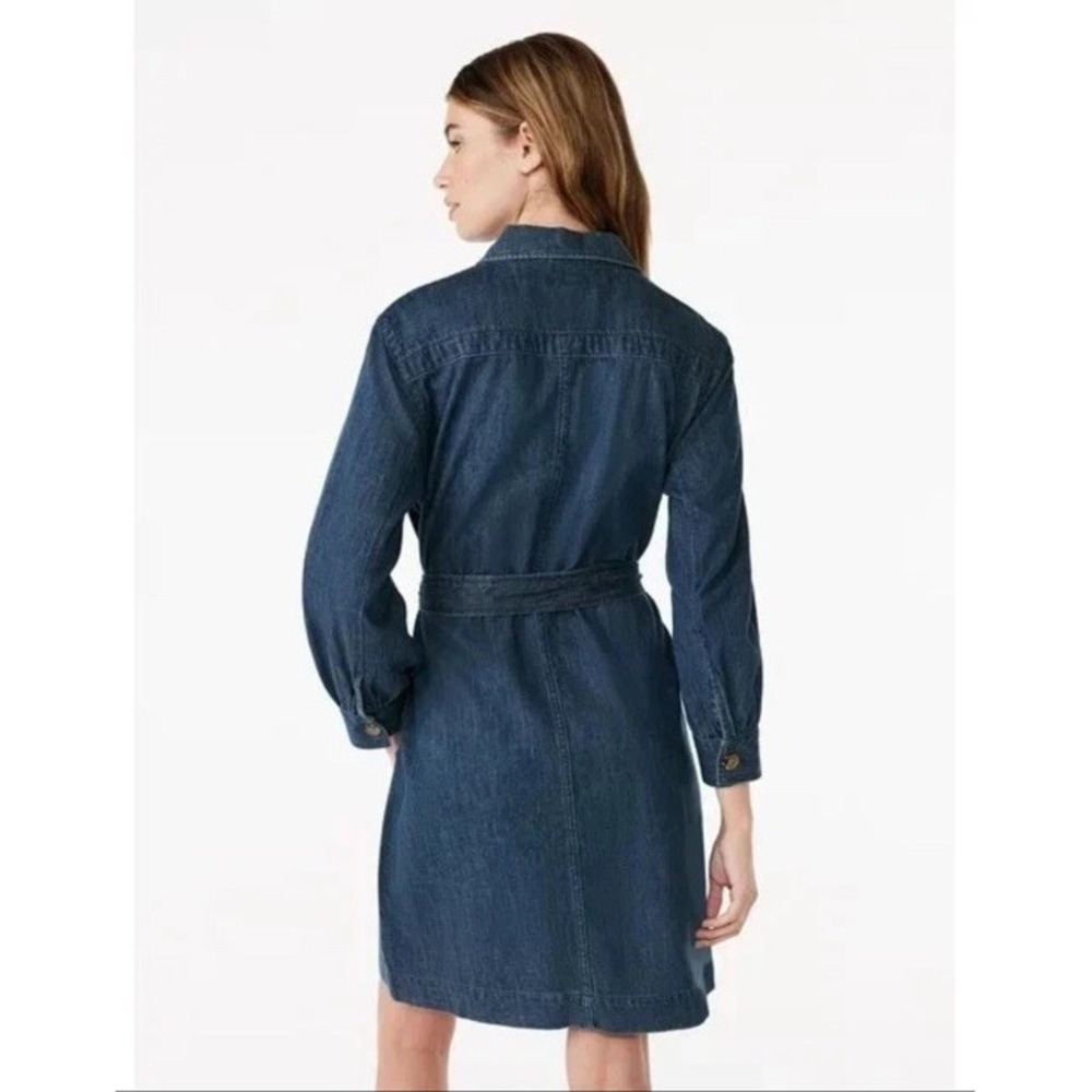 Free Assembly Denim Shirt Dress XL Ballon Sleeve Utility Belted Medium Wash Chic - Picture 2 of 15